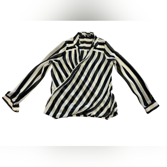 Guess Sheer Long Sleeve Top Striped Creme Black Size Medium EUC - Picture 5 of 9